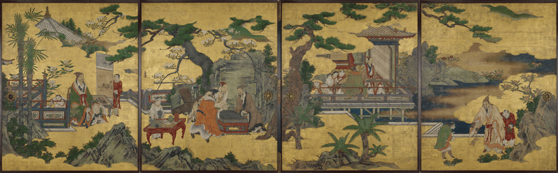 Remounting Kinkishoga, Sennin-zu (The Four Accomplishments and Immortal) for a Japanese Exhibition